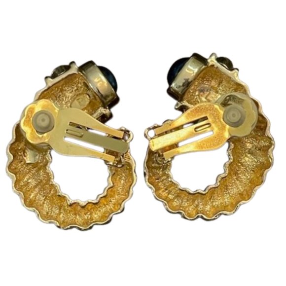 Vintage Glass Cabochon Rams Horn Gold Tone Mogul Style Clip On Earrings - Picture 4 of 4